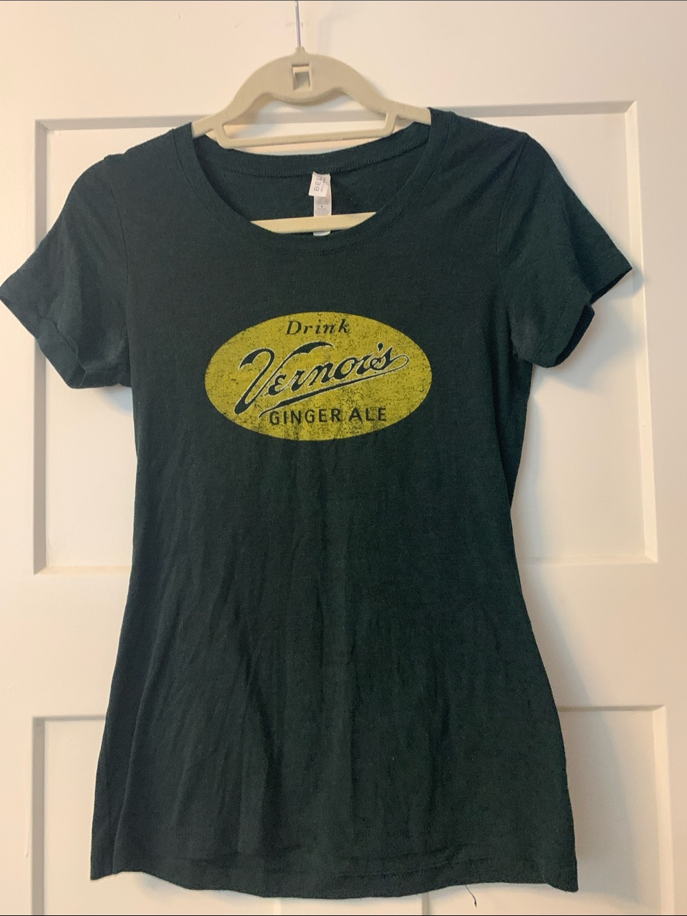 Detroit Vernor’s Dark Green Short Sleeve Tee with Yellow Ginger Ale Graphic